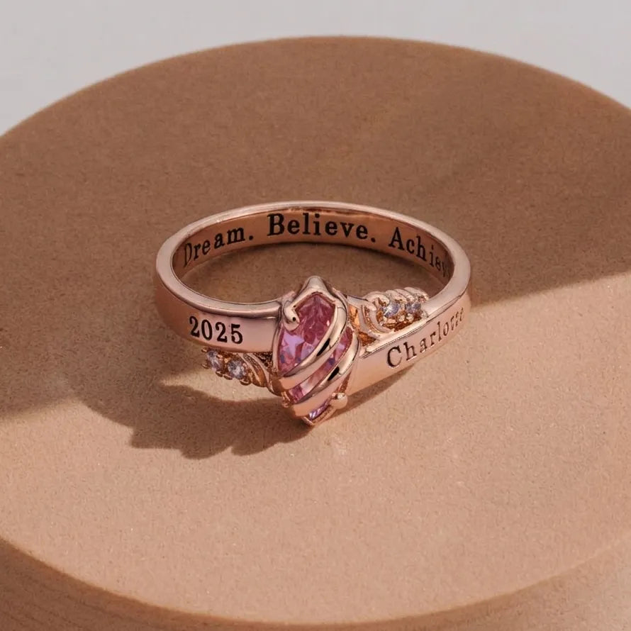 Customized High School Class Ring with Birthstone, Personalized Name Engraving College Graduation Ring, Unique Jewelry Gift for Her