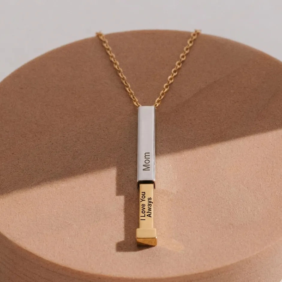 Personalized Women Pull-Out Bar Necklace, Customized Name Engraving Pendant, Mother's Day Gift for Mom, Anniversary Jewelry Gift for Her